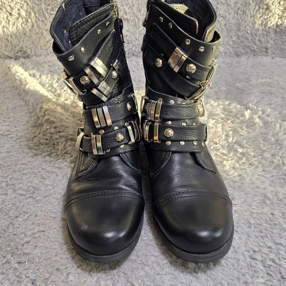 Black Studded Strap Ankle Boots - Women - Picture 3 of 13